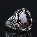 Men 925 Minimal Ruby Stone Ring, Oval Red Gemstone Men Ring, Garnet Gemstone Ring, Mens Turkish Handmade Ring, Sterling Silver, Men Gift
