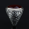 Men Handmade Oval Ruby Stone Ring , Engraved Turkish Red Stone Ring , Ottoman Style Handmade Ring , 925k Sterling Silver Ring , Gift For Him