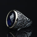 925 Silver Oval Sapphire Ring, Vintage Unisex Sapphire Signet Ring, Engraved Sapphire Ring, Unique Men Gift, Silver Stacking Ring, Men Gift