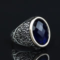 925 Silver Oval Sapphire Ring, Vintage Unisex Sapphire Signet Ring, Engraved Sapphire Ring, Unique Men Gift, Silver Stacking Ring, Men Gift