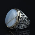 925 Silver Natural Yemen Agate Stone Ring, Natural Agate Men Ring, Turkish Handmade Silver Ring, 925k Sterling Silver Ring, Gift For Hi