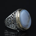 925 Silver Natural Yemen Agate Stone Ring, Natural Agate Men Ring, Turkish Handmade Silver Ring, 925k Sterling Silver Ring, Gift For Hi