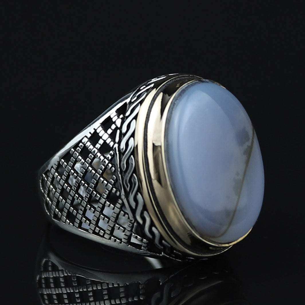 925 Silver Natural Yemen Agate Stone Ring, Natural Agate Men Ring, Turkish Handmade Silver Ring, 925k Sterling Silver Ring, Gift For Hi