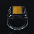 Men Square Tiger Eye Ring , Turkish Handmade Ring, Ottoman Mens Ring, Turkish Signet Gemstone Ring, 925k Sterling Silver Ring, Gift For Him