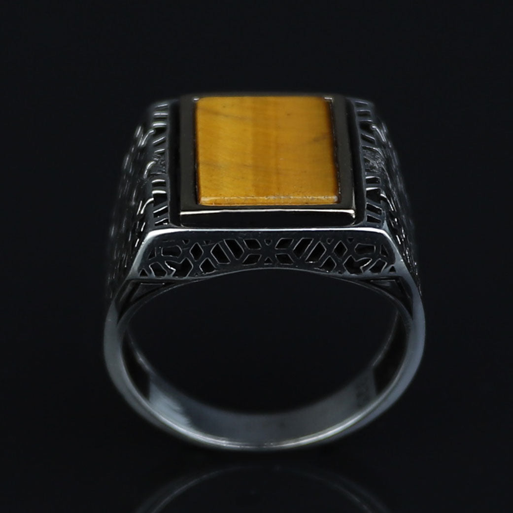 Men Square Tiger Eye Ring , Turkish Handmade Ring, Ottoman Mens Ring, Turkish Signet Gemstone Ring, 925k Sterling Silver Ring, Gift For Him