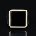 Silver Square Onyx Signet Ring, Engraved Minimal Onyx Ring, Onyx Wedding Ring For Men, Square Onyx Ring, Gift For Men, Gift For Him