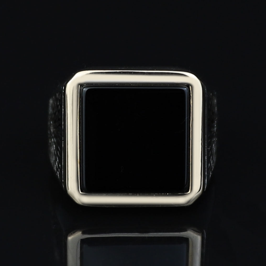 Silver Square Onyx Signet Ring, Engraved Minimal Onyx Ring, Onyx Wedding Ring For Men, Square Onyx Ring, Gift For Men, Gift For Him