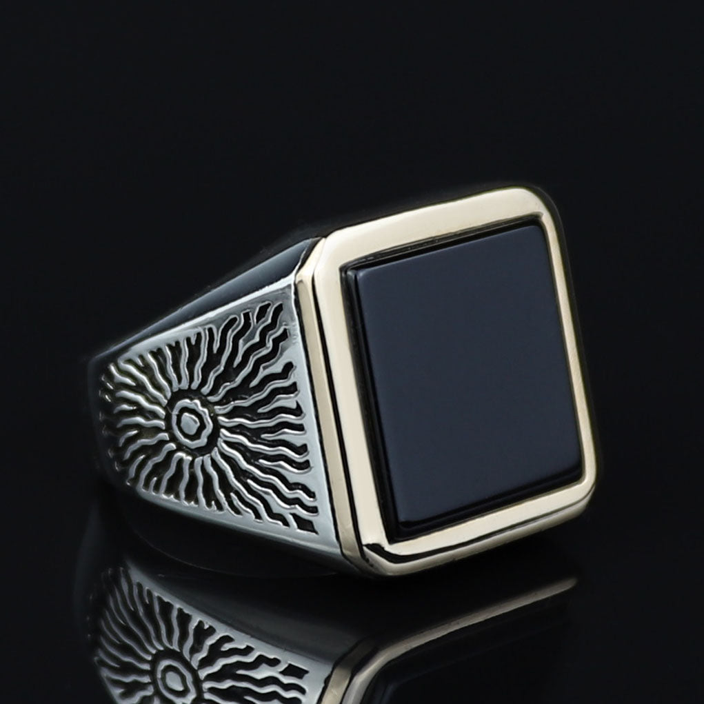 Silver Square Onyx Signet Ring, Engraved Minimal Onyx Ring, Onyx Wedding Ring For Men, Square Onyx Ring, Gift For Men, Gift For Him
