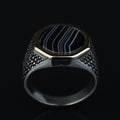 925 Sterling Silver Round Onyx Ring , Round Onyx Wedding Ring, Engraved Onyx Ring, Minimalist Signet Ring, Gift For Him, Men Jewelry