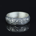 Floral Engraved Wedding Band Ring, Unisex Handmade Wedding Band, Men Hand- Engraved Band, Promise Band, Promise Ring, 925k Sterling Silver
