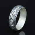 Floral Engraved Wedding Band Ring, Unisex Handmade Wedding Band, Men Hand- Engraved Band, Promise Band, Promise Ring, 925k Sterling Silver