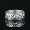 925 Silver Floral Engraved Ring, Nature Inspired Engraved Silver Ring, Handmade Turkish Jewelry, Vintage Hammered Band Ring, Wide Band Ring