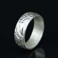 925 Silver Floral Engraved Ring, Nature Inspired Engraved Silver Ring, Handmade Turkish Jewelry, Vintage Hammered Band Ring, Wide Band Ring