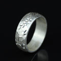 925 Silver Floral Engraved Ring, Nature Inspired Engraved Silver Ring, Handmade Turkish Jewelry, Vintage Hammered Band Ring, Wide Band Ring