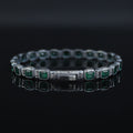 925 Silver Square Emerald Chain Bracelet, Square Cut Green Stone Tennis Bracelet, Men Emerald Diamond Tennis Bracelet, Elegant Bracelet