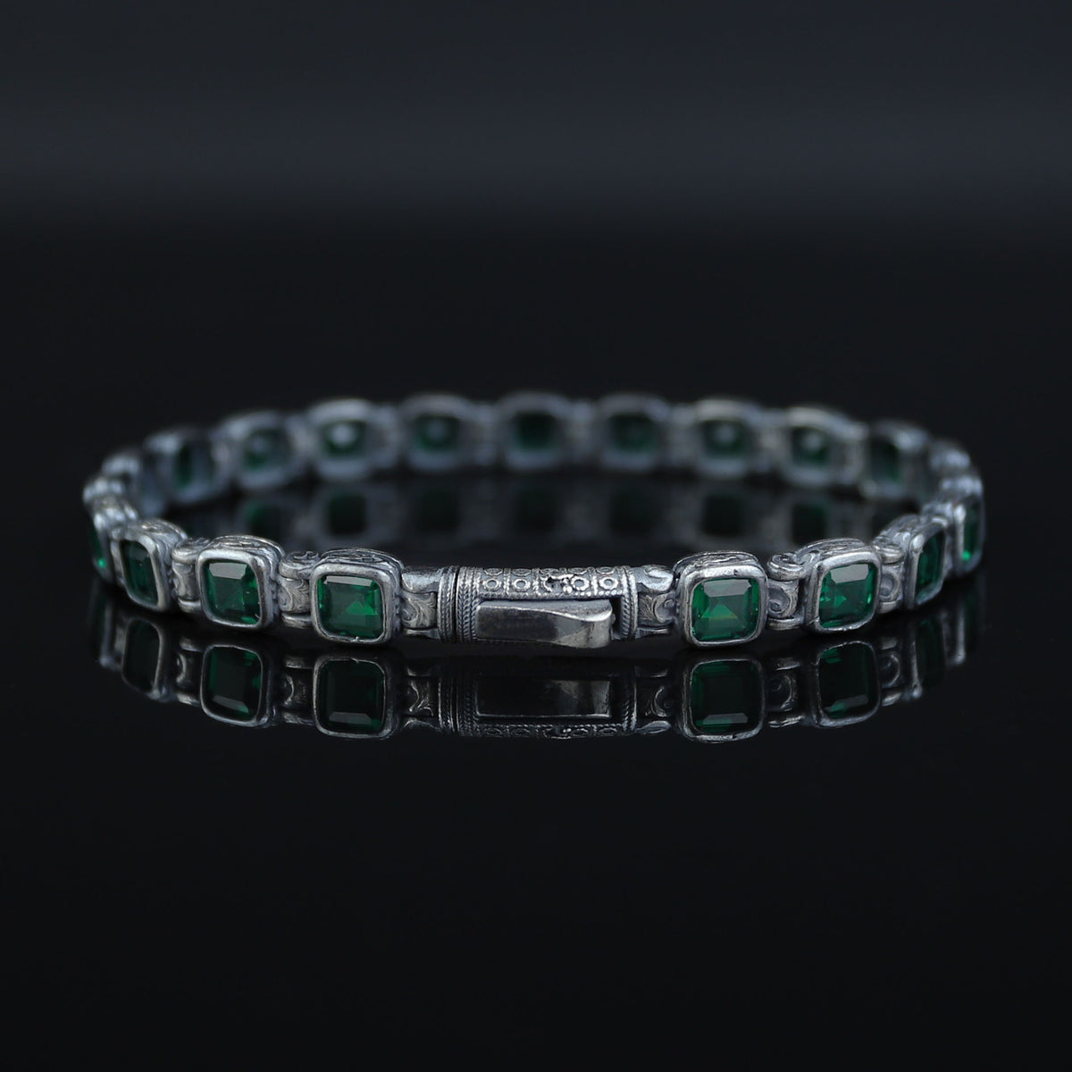 925 Silver Square Emerald Chain Bracelet, Square Cut Green Stone Tennis Bracelet, Men Emerald Diamond Tennis Bracelet, Elegant Bracelet