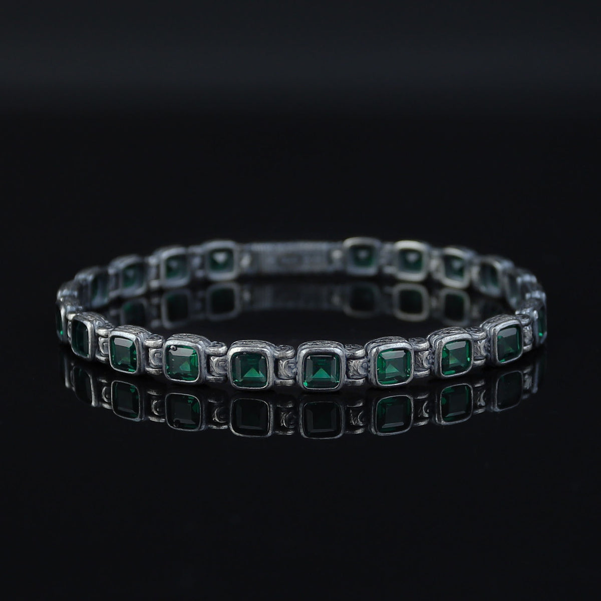925 Silver Square Emerald Chain Bracelet, Square Cut Green Stone Tennis Bracelet, Men Emerald Diamond Tennis Bracelet, Elegant Bracelet