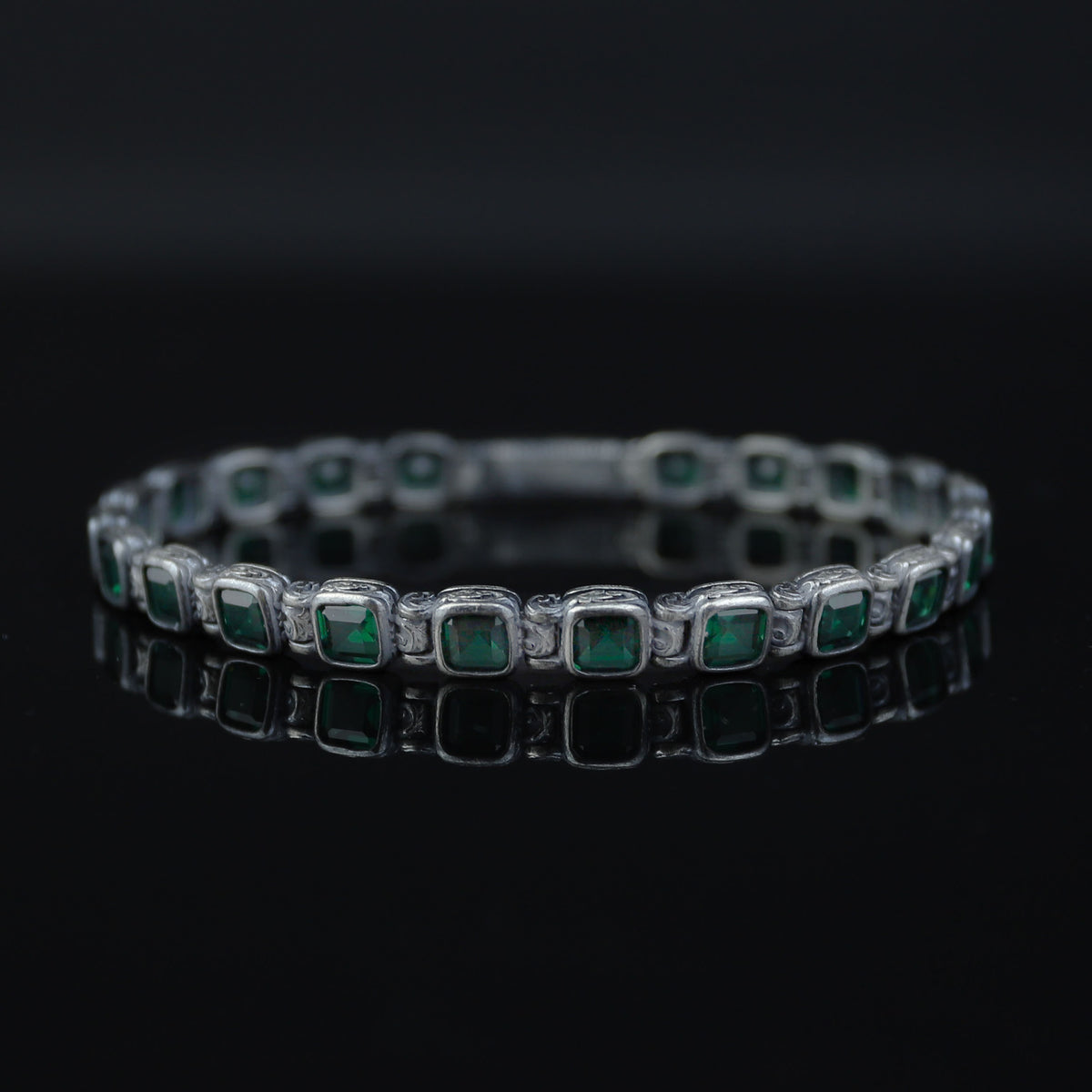 925 Silver Square Emerald Chain Bracelet, Square Cut Green Stone Tennis Bracelet, Men Emerald Diamond Tennis Bracelet, Elegant Bracelet