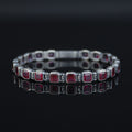 Men Silver Ruby Tennis Bracelet, Engraved Silver Red Stone Chain Bracelet, Mens Link Chain Bracelet, Silver Vintage Bracelet, 925 Silver