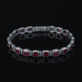 Men Silver Ruby Tennis Bracelet, Engraved Silver Red Stone Chain Bracelet, Mens Link Chain Bracelet, Silver Vintage Bracelet, 925 Silver