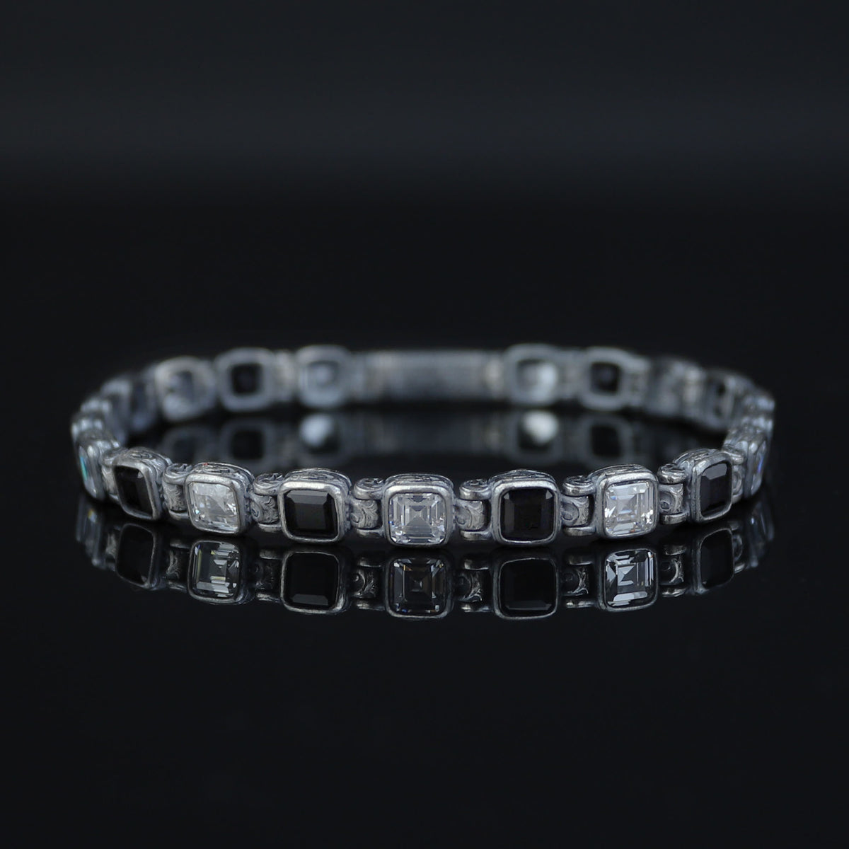 Silver Black Diamond Chain Bracelet, Black Moissanite Vintage Bracelet, Mens Black Diamond Bracelet, Shiny Diamond Bracelet
