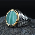925 Silver Round Green Agate Ring, Silver Handmade Ring, Green Aqeeq Gemstone Ring, Handmade Men Ring, Father Day Gift, Anniversary Gifts