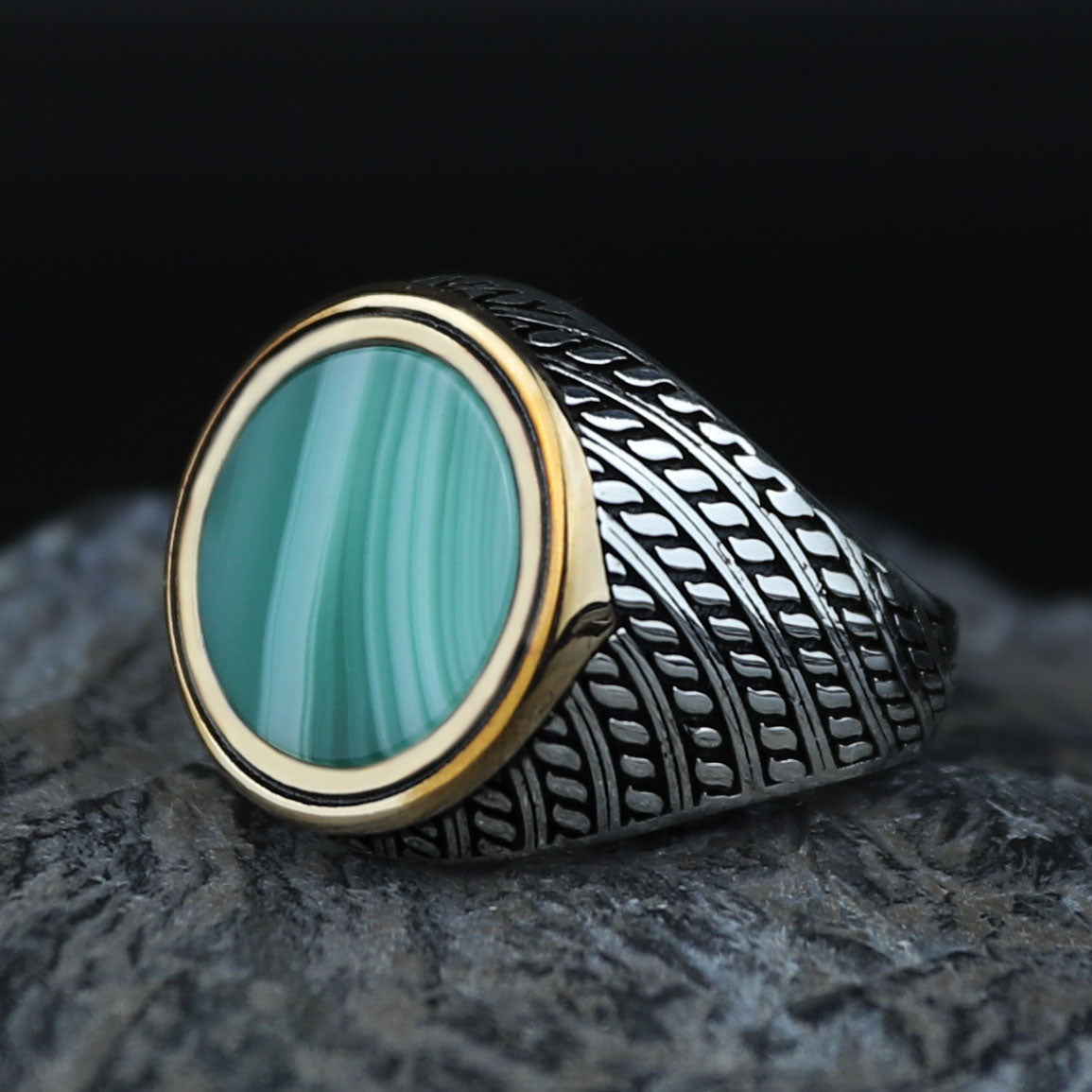 925 Silver Round Green Agate Ring, Silver Handmade Ring, Green Aqeeq Gemstone Ring, Handmade Men Ring, Father Day Gift, Anniversary Gifts
