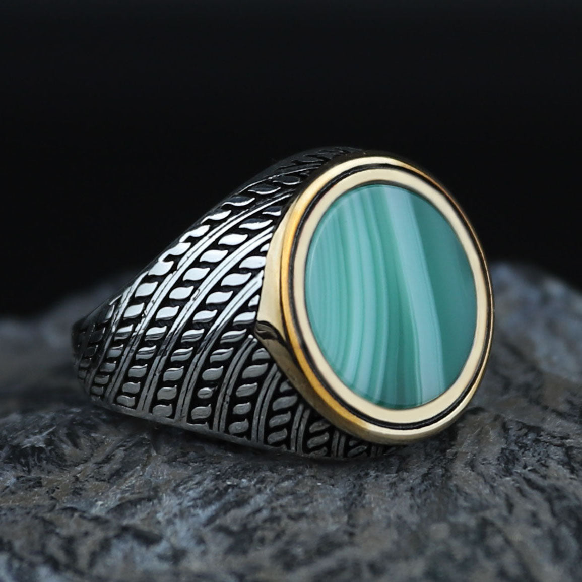 925 Silver Round Green Agate Ring, Silver Handmade Ring, Green Aqeeq Gemstone Ring, Handmade Men Ring, Father Day Gift, Anniversary Gifts