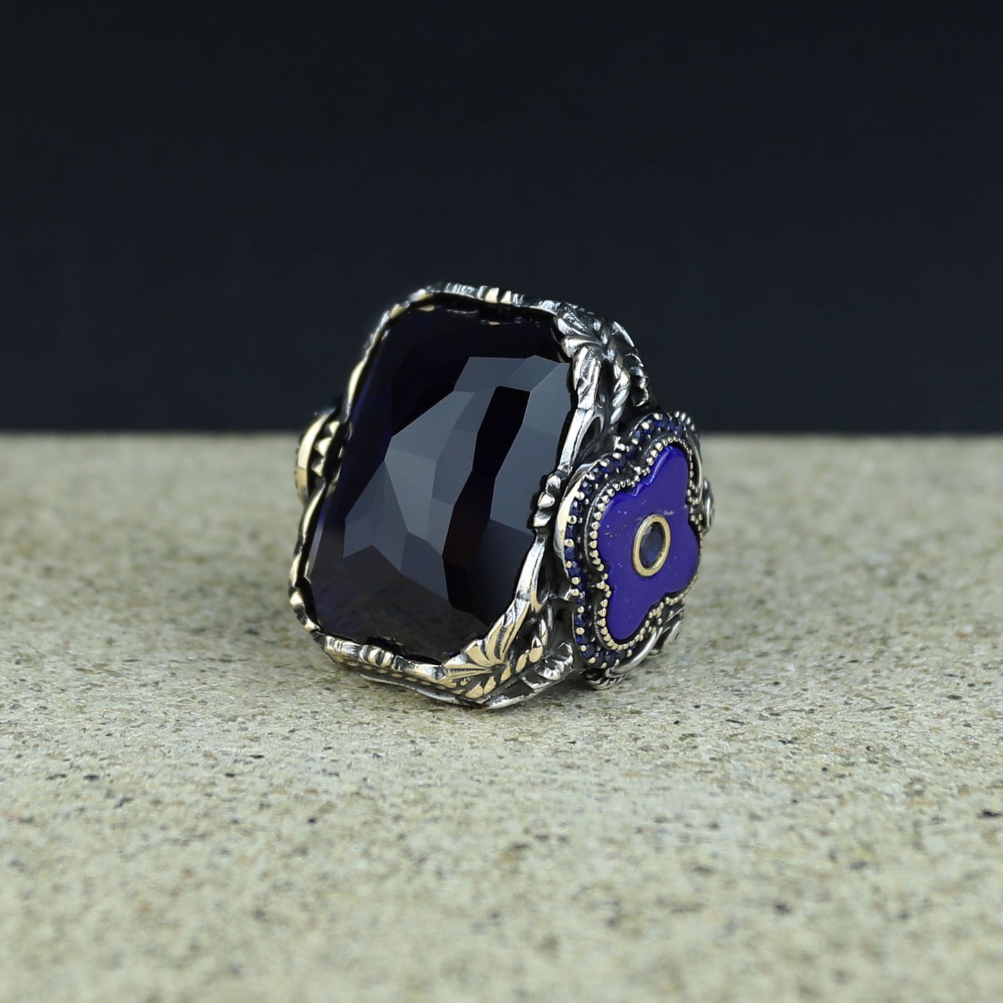 Men Handmade Square Large Sapphire Gemstone Ottoman Ring