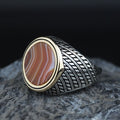 Silver Classic Red Agate Ring , Round Silver Aqeeq Carnelian Gemstone Ring , Father Day Gift, Men Ottoman Style Handmade Ring , 925k Silver