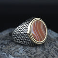Silver Classic Red Agate Ring , Round Silver Aqeeq Carnelian Gemstone Ring , Father Day Gift, Men Ottoman Style Handmade Ring , 925k Silver