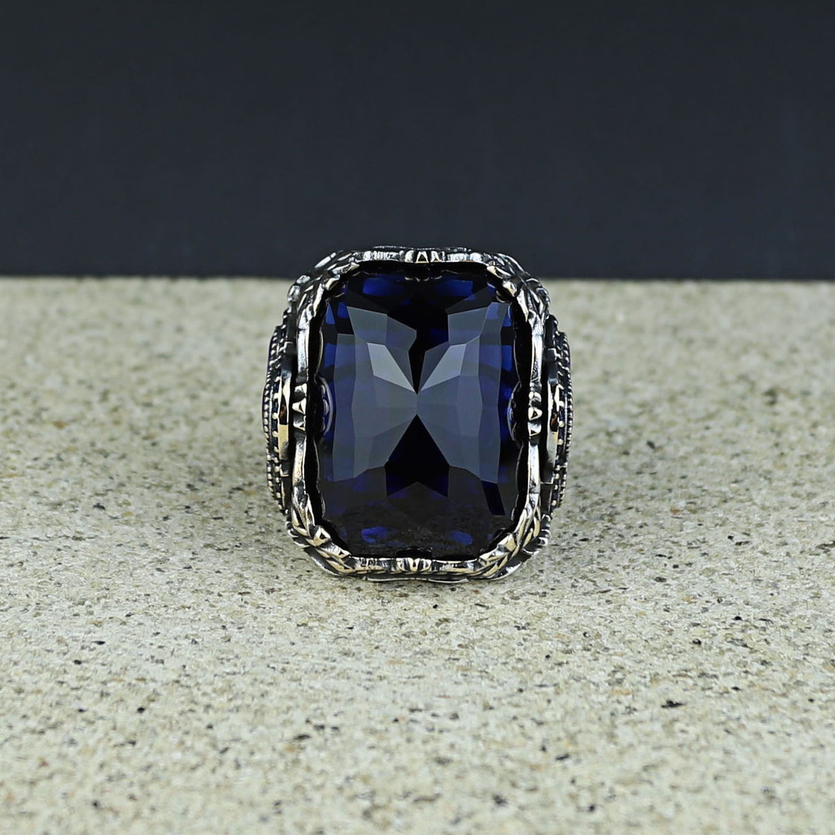 Men Handmade Square Large Sapphire Gemstone Ottoman Ring