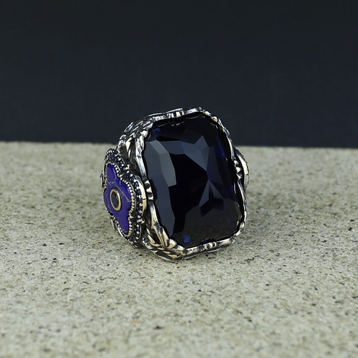 Men Handmade Square Large Sapphire Gemstone Ottoman Ring