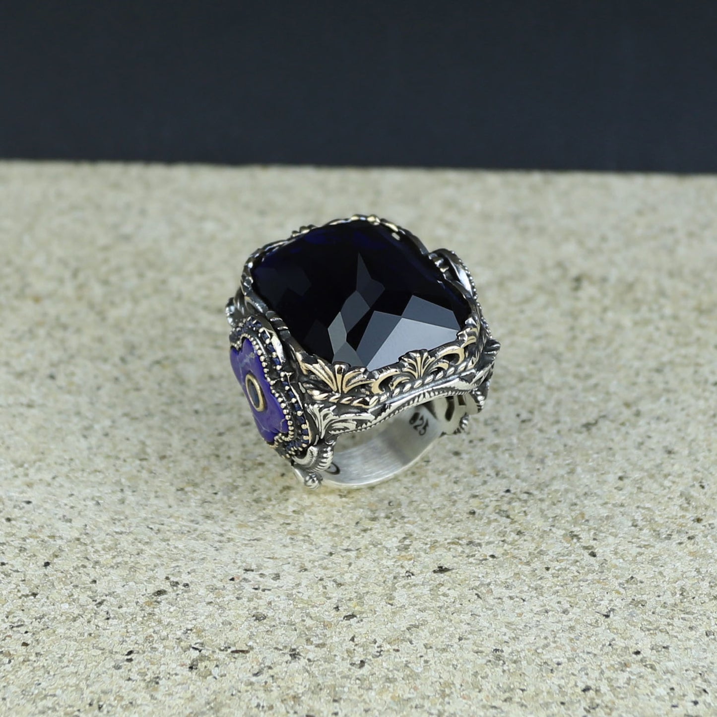 Men Handmade Square Large Sapphire Gemstone Ottoman Ring
