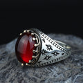 925 Silver Handmade Ruby Stone Ring, Engraved Vintage Ruby Ring, Oval Red Stone Ring, Ottoman Style Handmade Ring