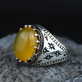 Men Handmade Yellow Agate Ring, 925 Silver Aqeeq Gemstone Ring , Genuine Yellow Agate Men Vintage Ring, Father Day Gift, 925k Silver