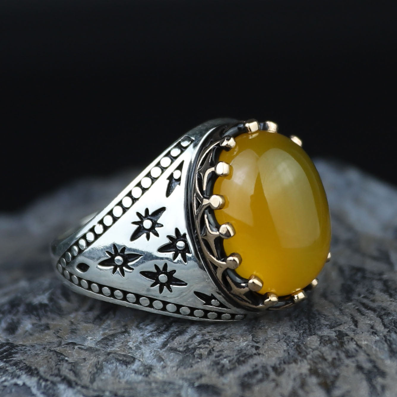 Men Handmade Yellow Agate Ring, 925 Silver Aqeeq Gemstone Ring , Genuine Yellow Agate Men Vintage Ring, Father Day Gift, 925k Silver