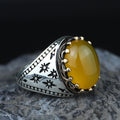 Men Handmade Yellow Agate Ring, 925 Silver Aqeeq Gemstone Ring , Genuine Yellow Agate Men Vintage Ring, Father Day Gift, 925k Silver