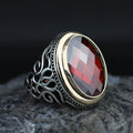 Silver Silver Ruby Stone Ring, Oval Garnet Gemstone Men Ring, Ottoman Style Ring, Mens Turkish Handmade Ring, 925 Sterling Silver, Men Gift