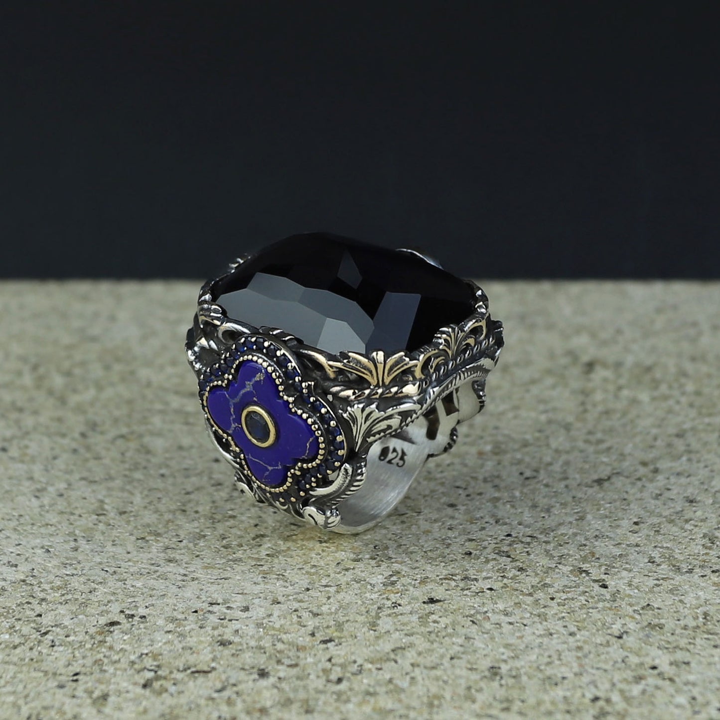 Men Handmade Square Large Sapphire Gemstone Ottoman Ring