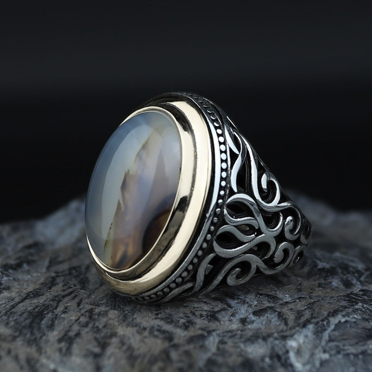 925 Silver Yemen Agate Stone Ring, Natural Agate Gemstone Ring, Rurkish Handmade Silver Ring, 925k Sterling Silver Ring, Gift For Him