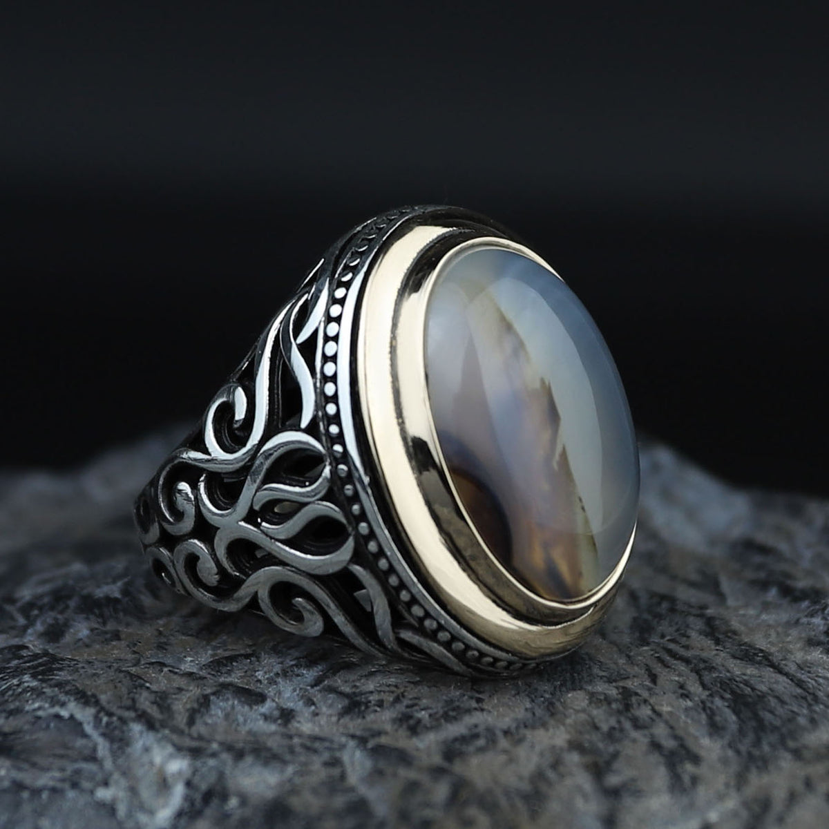925 Silver Yemen Agate Stone Ring, Natural Agate Gemstone Ring, Rurkish Handmade Silver Ring, 925k Sterling Silver Ring, Gift For Him
