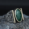 Emerald Gemstone Islamic Silver Men Rings , Handmade Muslim Men Ring, Green Zircon Men Ring, Father Day Gift, Husband Gift, 925k Silver
