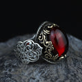 Silver Vintage Oval Ruby Stone Ring, Handmade Men Silver Ring, Raw Ruby Stone Ring, Minimal Silver Ring , Ottoman Style Ring