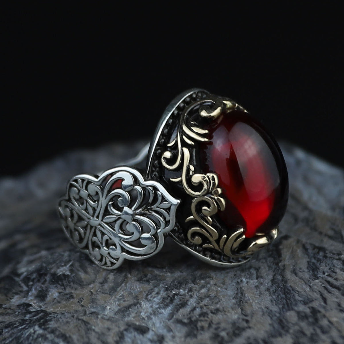 Silver Vintage Oval Ruby Stone Ring, Handmade Men Silver Ring, Raw Ruby Stone Ring, Minimal Silver Ring , Ottoman Style Ring