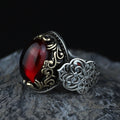 Silver Vintage Oval Ruby Stone Ring, Handmade Men Silver Ring, Raw Ruby Stone Ring, Minimal Silver Ring , Ottoman Style Ring