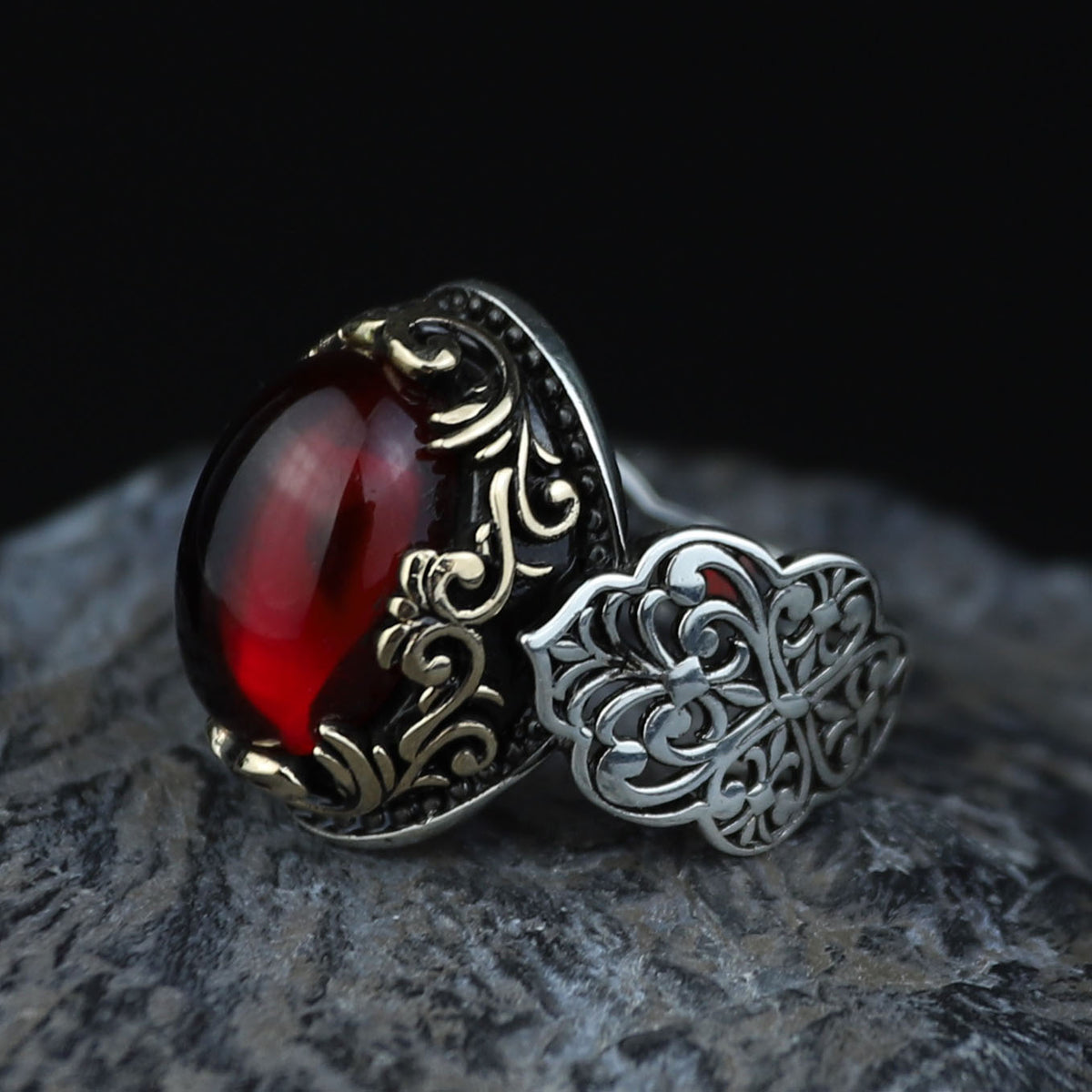 Silver Vintage Oval Ruby Stone Ring, Handmade Men Silver Ring, Raw Ruby Stone Ring, Minimal Silver Ring , Ottoman Style Ring