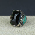 Men Handmade Large Green Emerald Gemstone Silver Ring