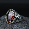Men 925 Minimal Ruby Stone Ring, Oval Red Gemstone Men Ring, Garnet Gemstone Ring, Mens Turkish Handmade Ring, Sterling Silver, Men Gift