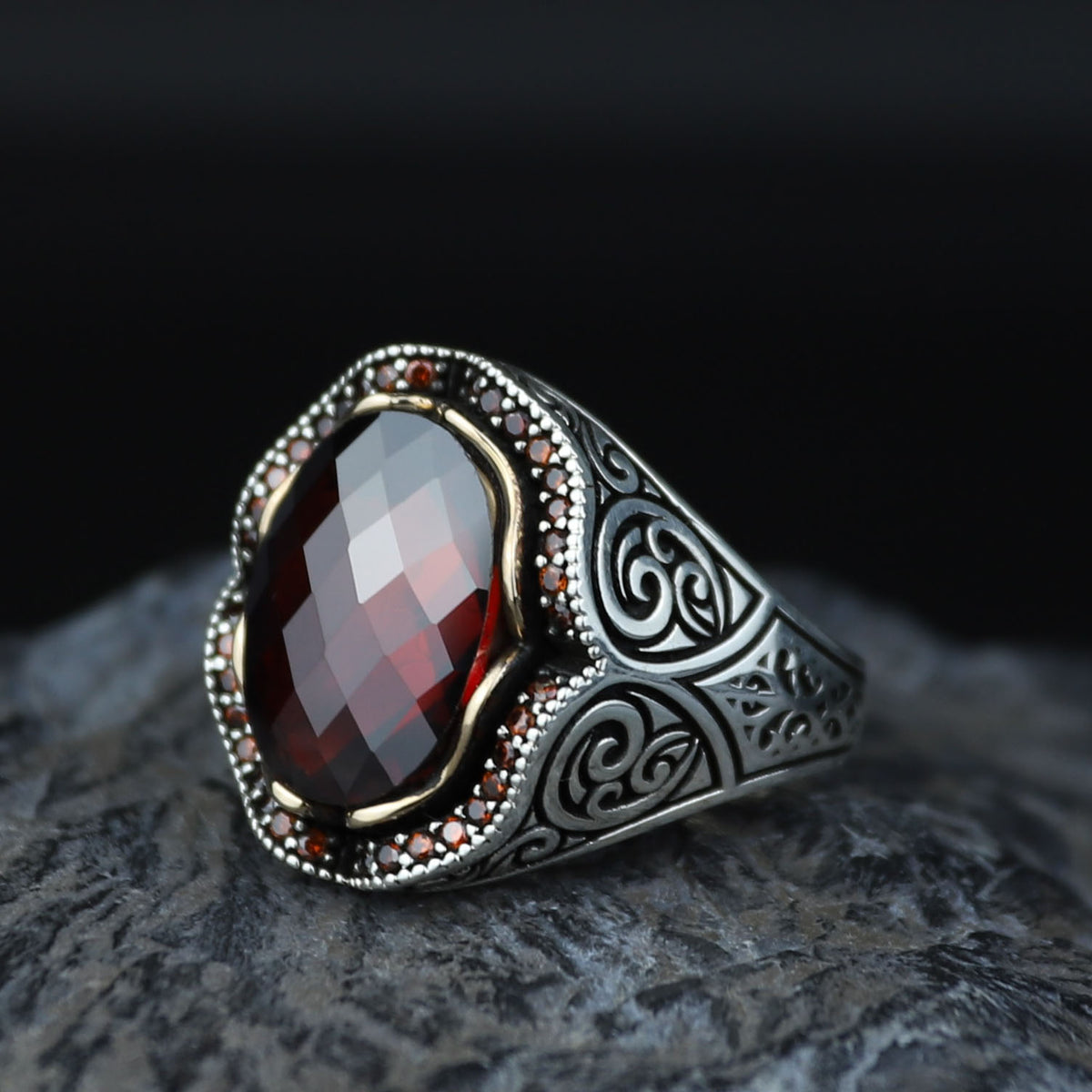Men 925 Minimal Ruby Stone Ring, Oval Red Gemstone Men Ring, Garnet Gemstone Ring, Mens Turkish Handmade Ring, Sterling Silver, Men Gift